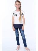 Mädchen-T-Shirt aus kombinierten Materialien, Creme, NDZ8212 – Online-Shop – Boutique